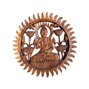 Boeddha Lotus Paneel – 40 cm – Handgesneden uit Duurzaam Suar-hout