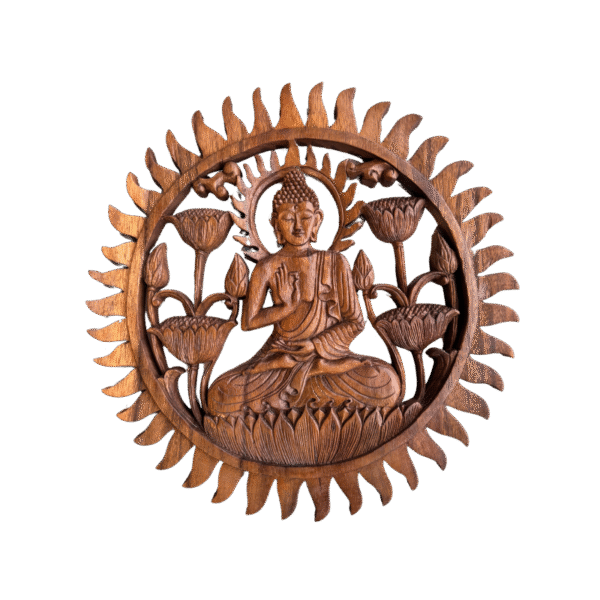 Boeddha Lotus Paneel – 40 cm – Handgesneden uit Duurzaam Suar-hout