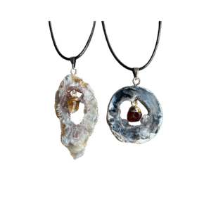Agaat Geode ketting hanger met Mini Hangertje met gratis koord