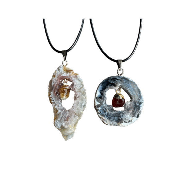 Agaat Geode ketting hanger met Mini Hangertje met gratis koord